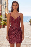 Sparkly Dark Green Sequins Tight Spaghetti Straps Short Corset Homecoming Dress