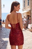 Sparkly Dark Green Sequins Tight Spaghetti Straps Short Corset Homecoming Dress