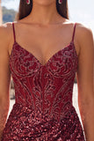 Sparkly Dark Green Sequins Tight Spaghetti Straps Short Corset Homecoming Dress