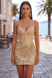 Sparkly Dark Green Sequins Tight Spaghetti Straps Short Corset Homecoming Dress