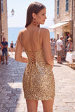 Sparkly Dark Green Sequins Tight Spaghetti Straps Short Corset Homecoming Dress