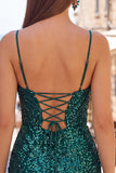 Sparkly Dark Green Sequins Tight Spaghetti Straps Short Corset Homecoming Dress