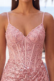 Sparkly Dark Green Sequins Tight Spaghetti Straps Short Corset Homecoming Dress
