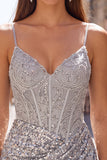 Sparkly Dark Green Sequins Tight Spaghetti Straps Short Corset Homecoming Dress