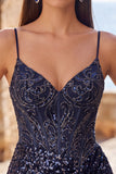 Sparkly Dark Green Sequins Tight Spaghetti Straps Short Corset Homecoming Dress
