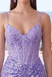 Sparkly Dark Green Sequins Tight Spaghetti Straps Short Corset Homecoming Dress