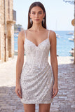 Sparkly Dark Green Sequins Tight Spaghetti Straps Short Corset Homecoming Dress