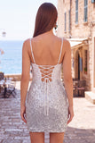 Sparkly Dark Green Sequins Tight Spaghetti Straps Short Corset Homecoming Dress
