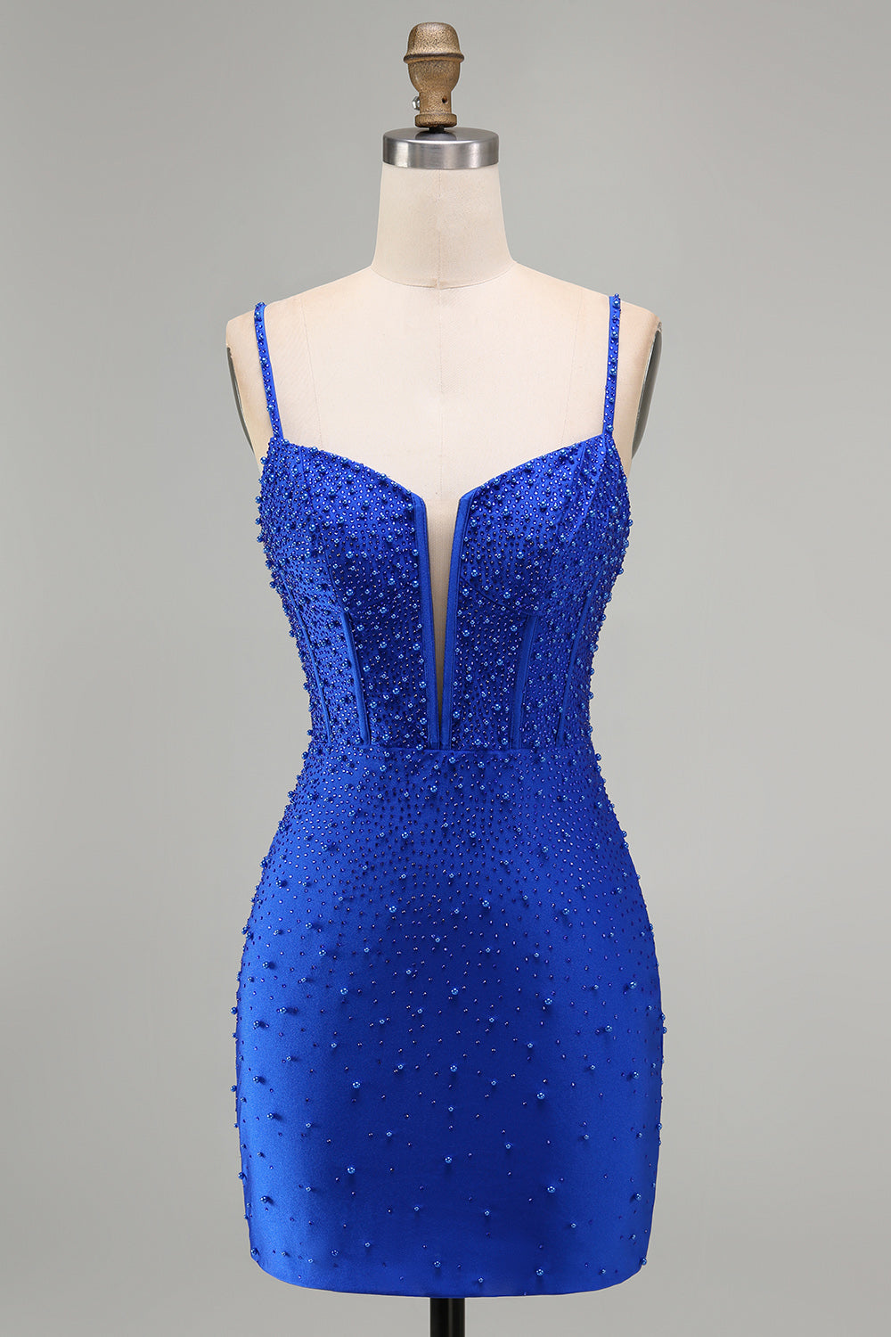 Sparkly Royal Blue Tight Corset Short Homecoming Dress with Beading