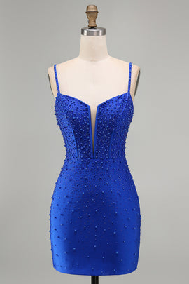 Sparkly Royal Blue Tight Corset Short Homecoming Dress with Beading