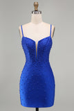 Sparkly Royal Blue Tight Corset Short Homecoming Dress with Beading
