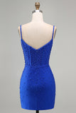 Sparkly Royal Blue Tight Corset Short Homecoming Dress with Beading