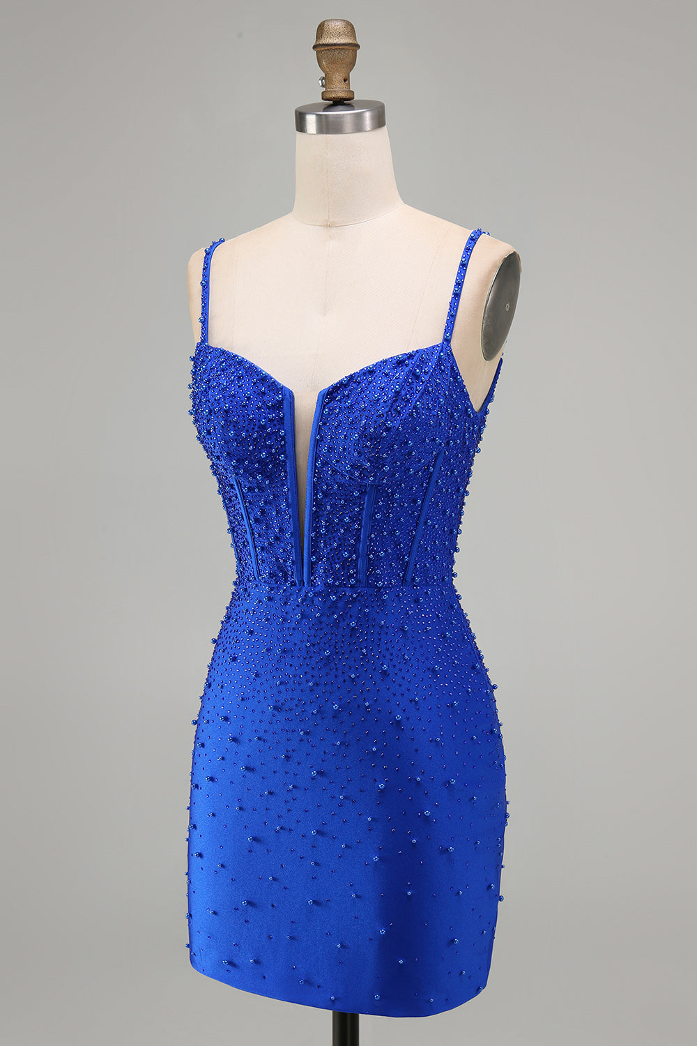 Sparkly Royal Blue Tight Corset Short Homecoming Dress with Beading