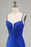 Sparkly Royal Blue Tight Corset Short Homecoming Dress with Beading