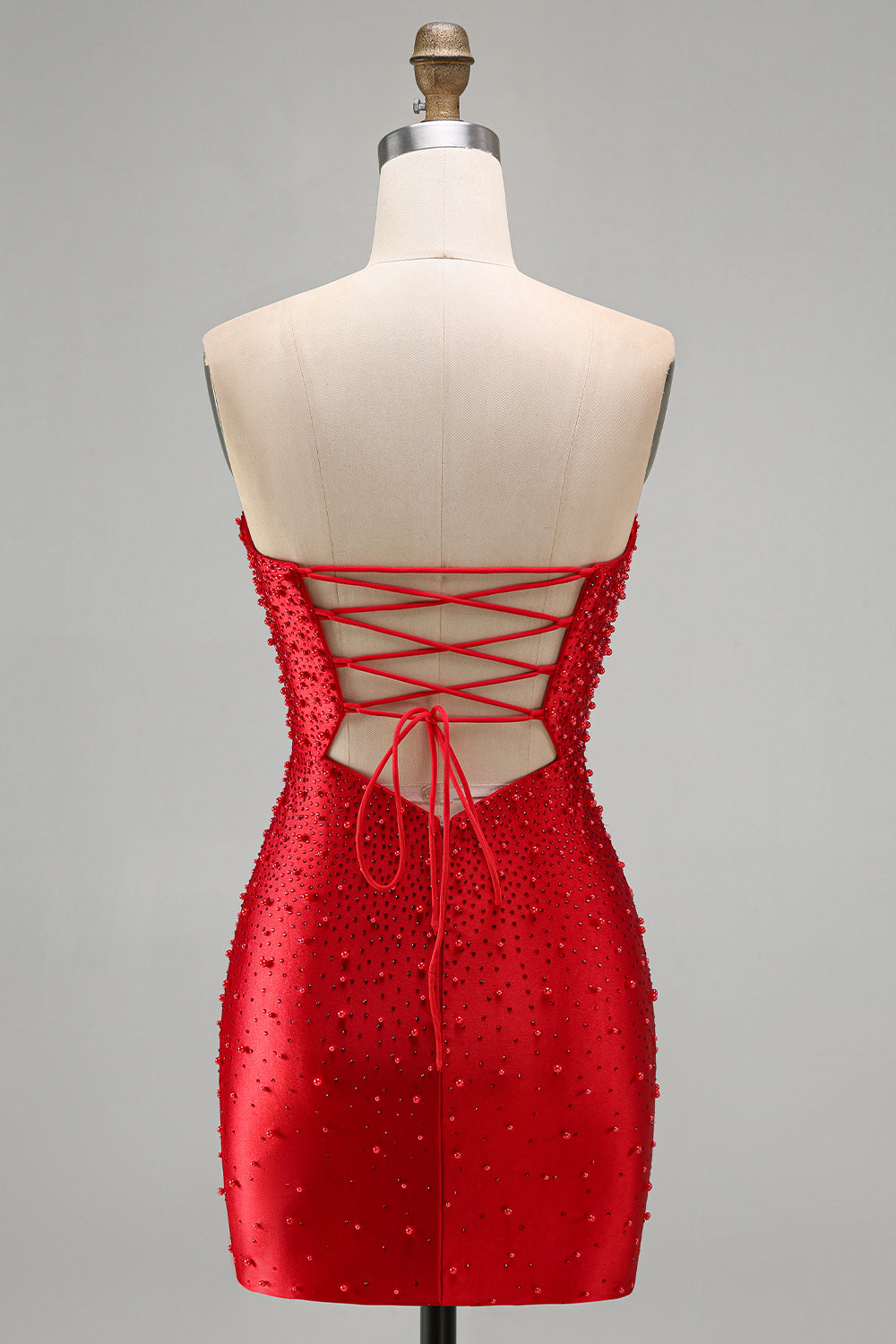 Sparkly Red Keyhole Satin Tight Short Beaded Homecoming Dress