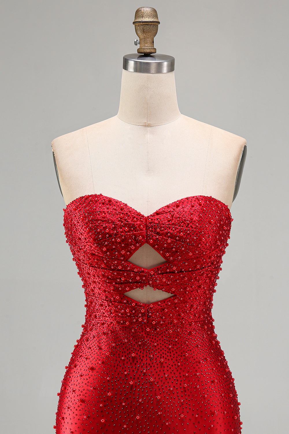 Sparkly Red Keyhole Satin Tight Short Beaded Homecoming Dress