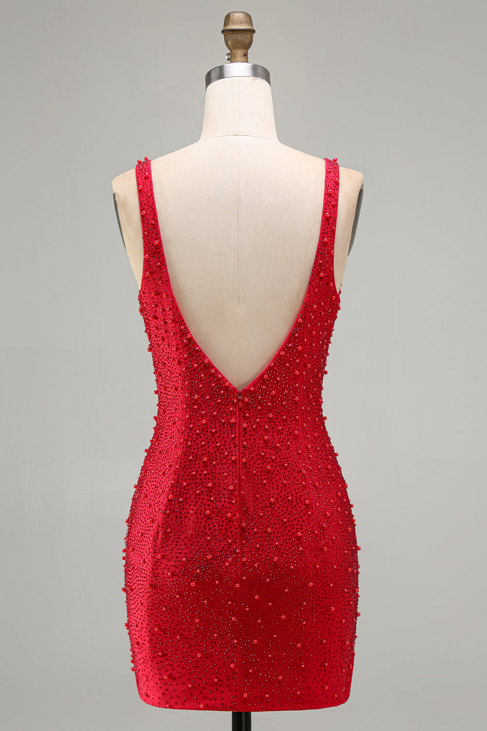 Sparkly Red V-Neck Tight Beaded Short Homecoming Dress
