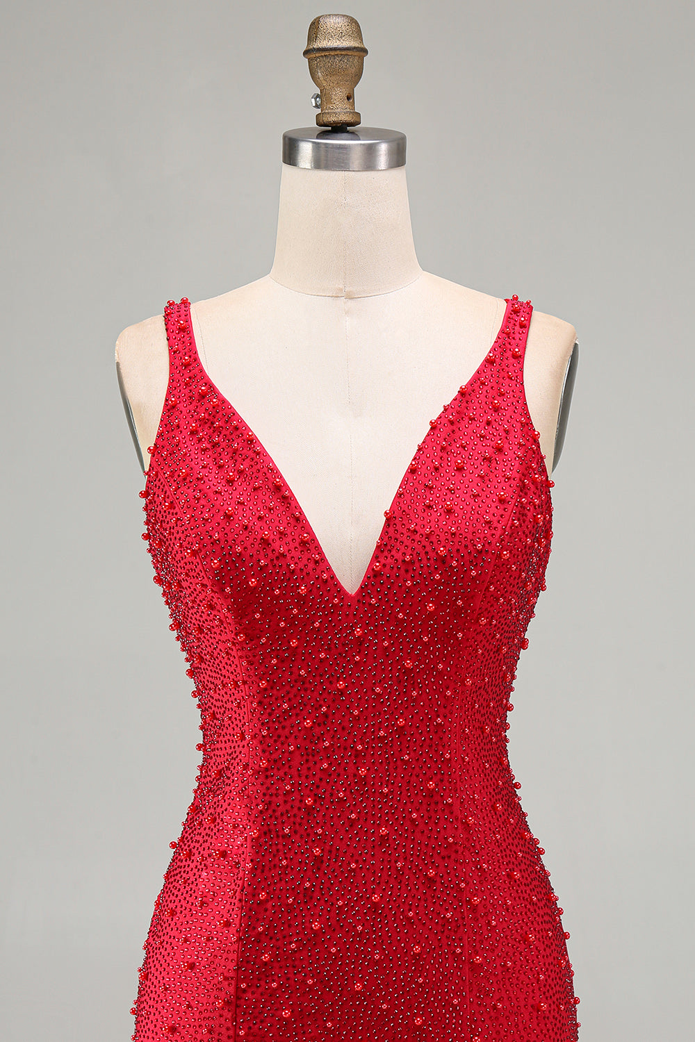 Sparkly Red V-Neck Tight Beaded Short Homecoming Dress