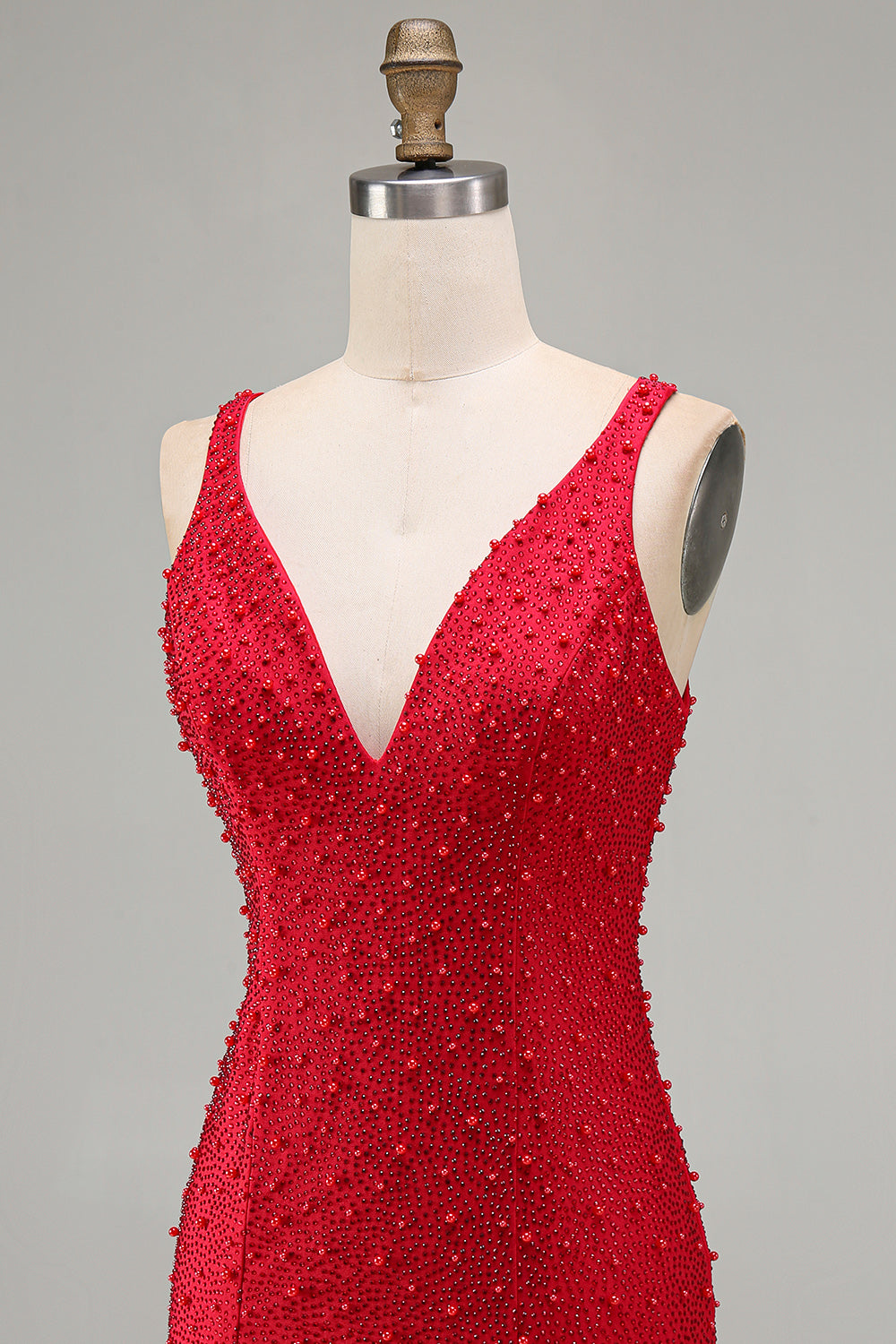 Sparkly Red V-Neck Tight Beaded Short Homecoming Dress