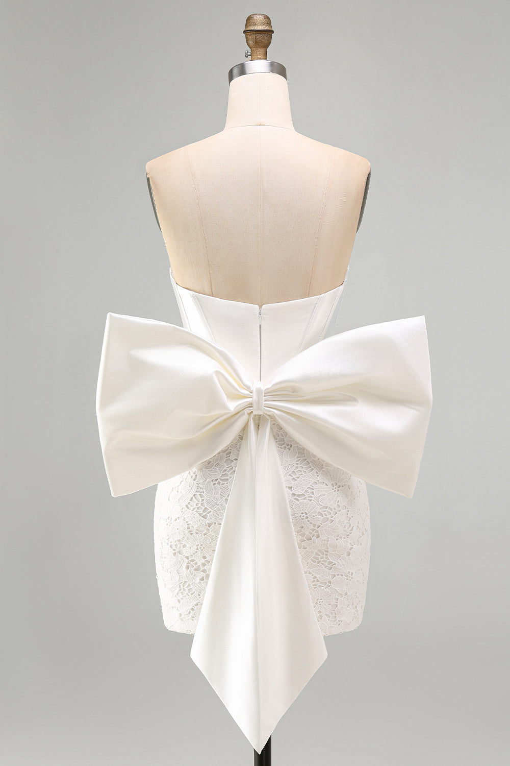 White Lace Corset Tight Ruched Strapless Short Homecoming Dress with Bow
