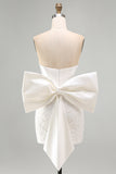 White Lace Corset Tight Ruched Strapless Short Homecoming Dress with Bow