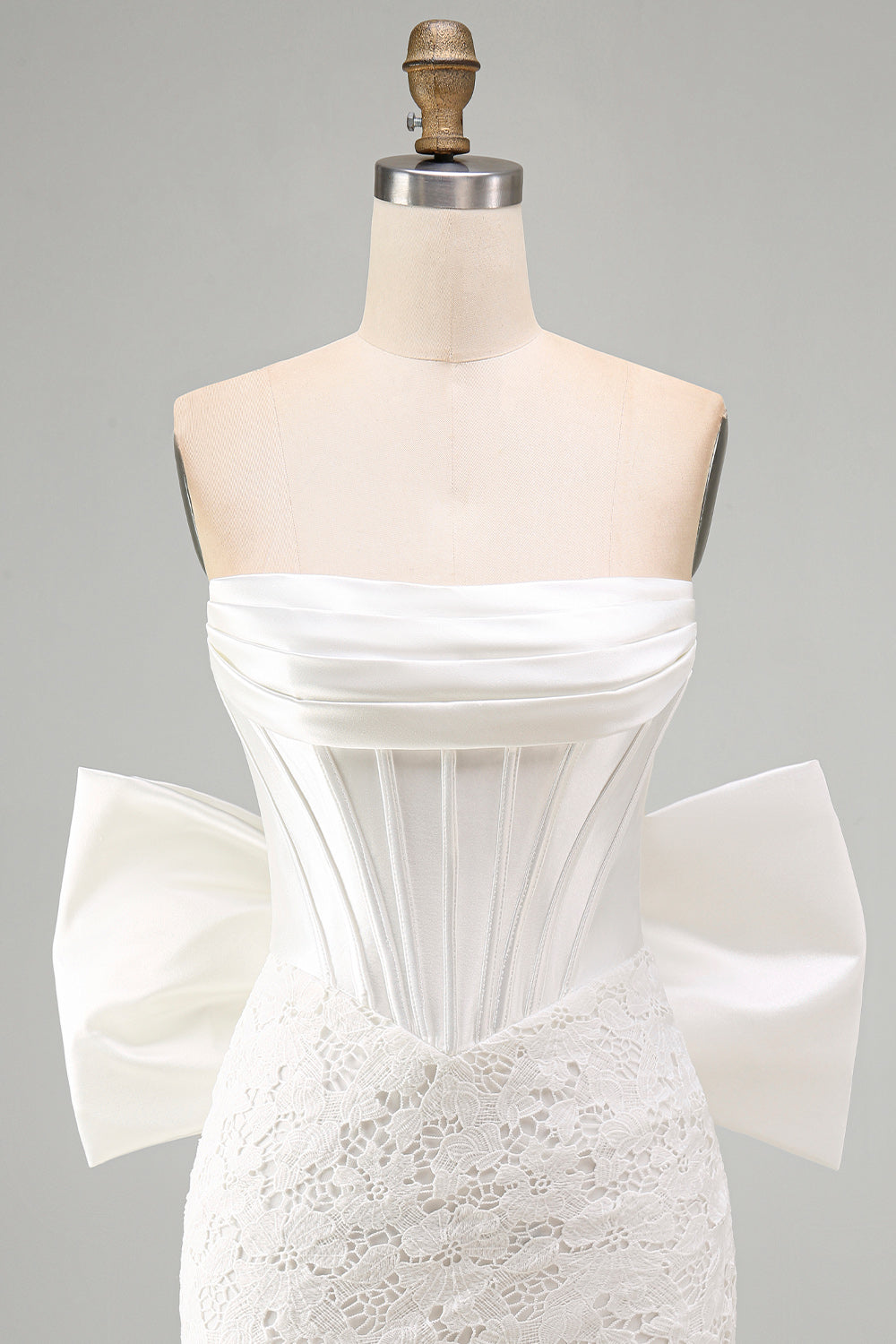 White Lace Corset Tight Ruched Strapless Short Homecoming Dress with Bow