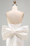White Lace Corset Tight Ruched Strapless Short Homecoming Dress with Bow