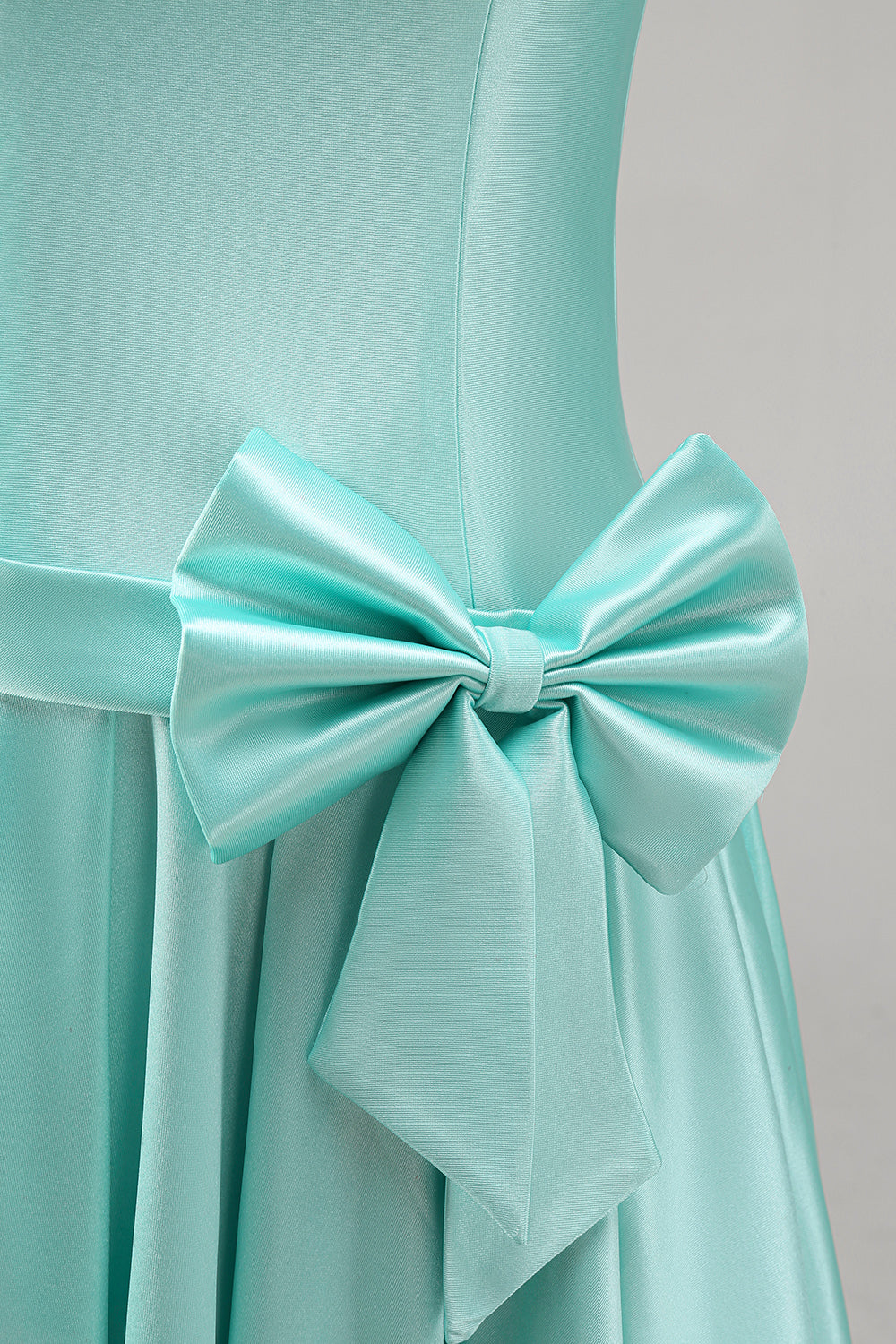 Mint Satin A Line Strapless Ruched Short Homecoming Dress with Bow