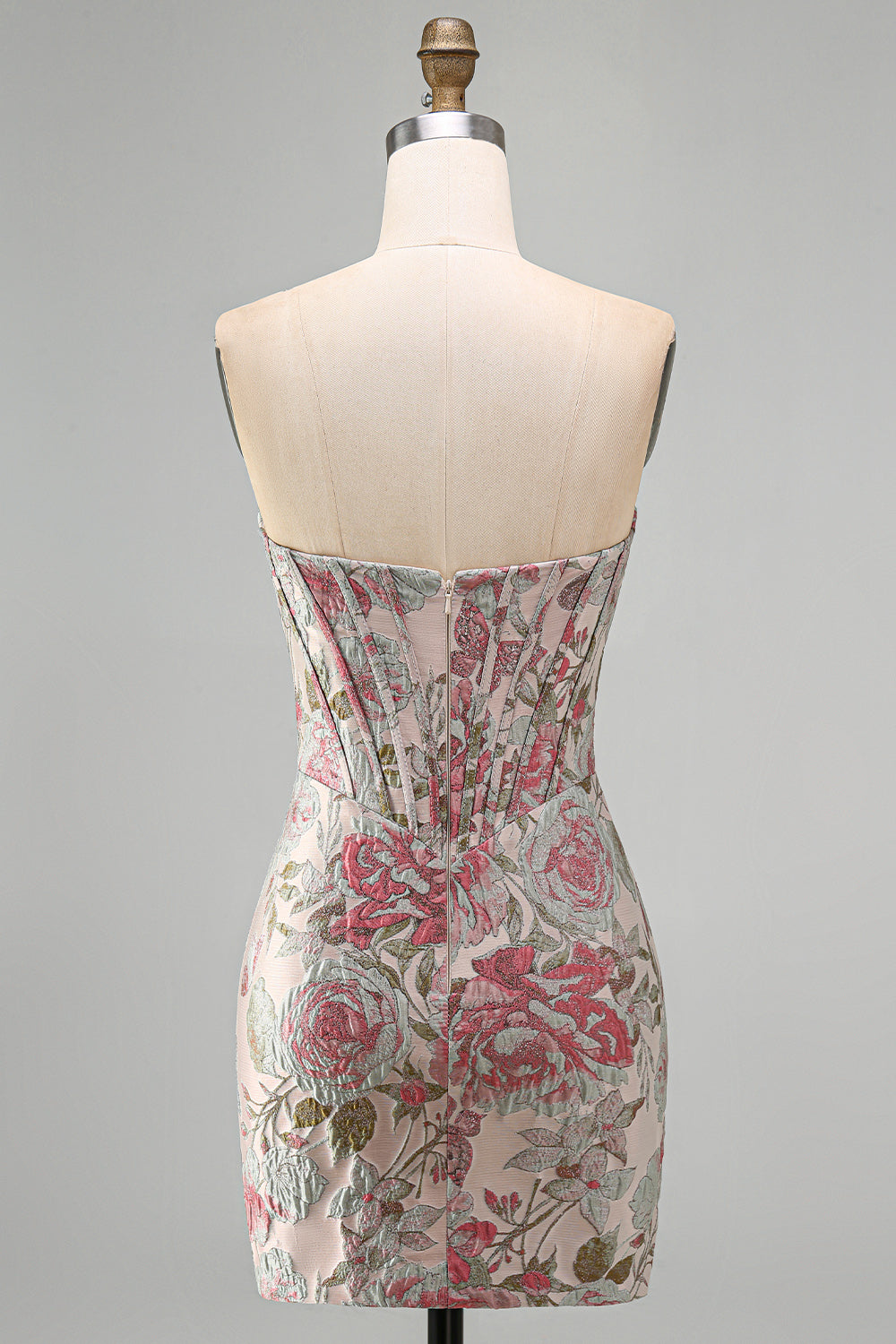 Pink Flower Jacquard Corset Tight Ruched Sweetheart Short Homecoming Dress