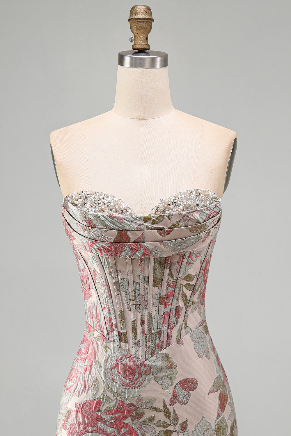 Pink Flower Jacquard Corset Tight Ruched Sweetheart Short Homecoming Dress