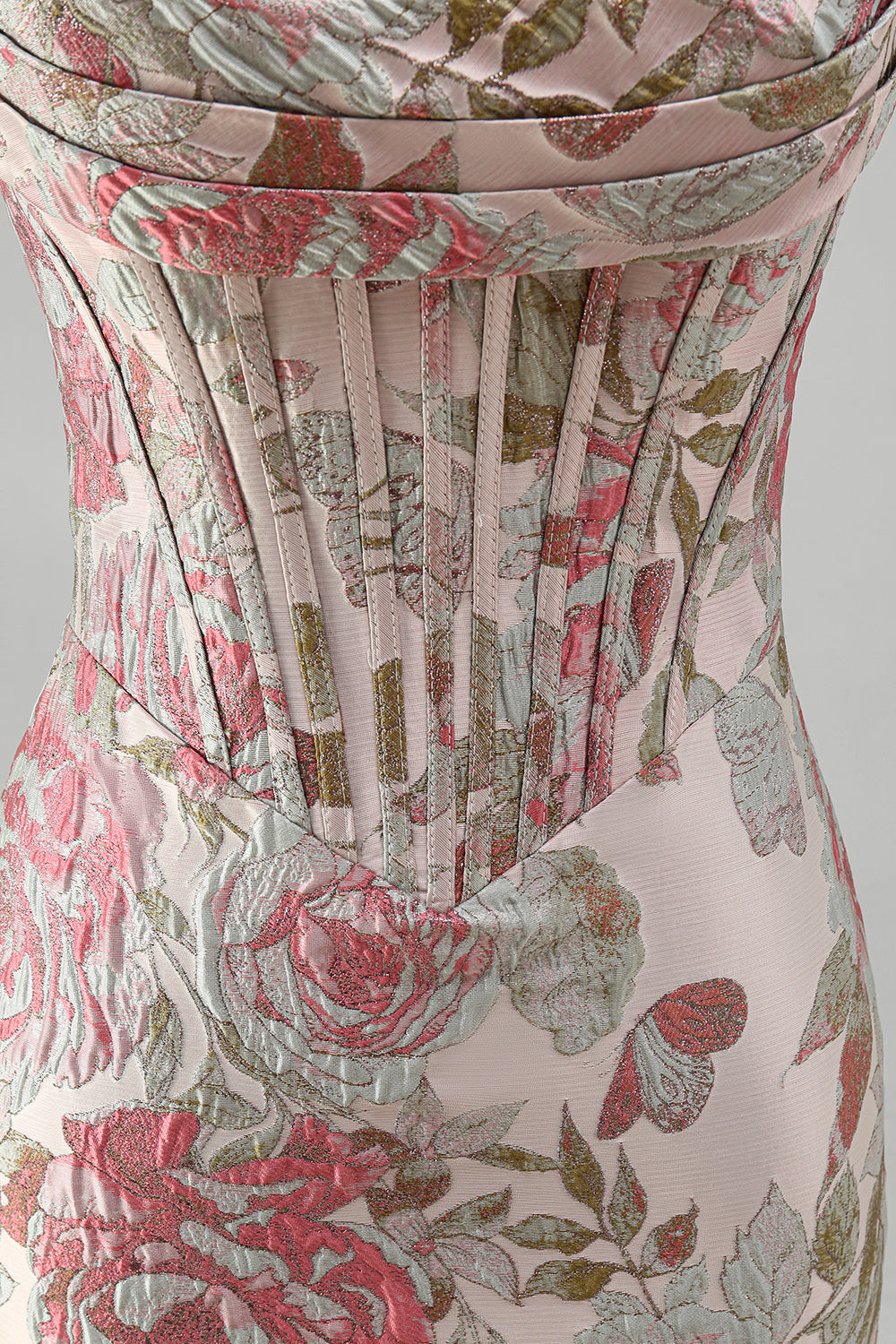 Pink Flower Jacquard Corset Tight Ruched Sweetheart Short Homecoming Dress