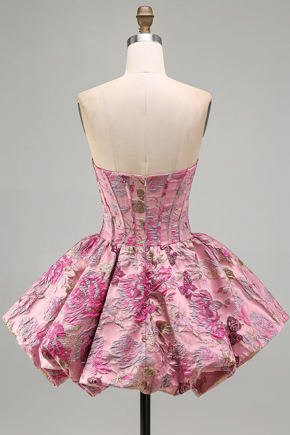 Red Flower Jacquard Corset Bubble A Line Short Homecoming Dress