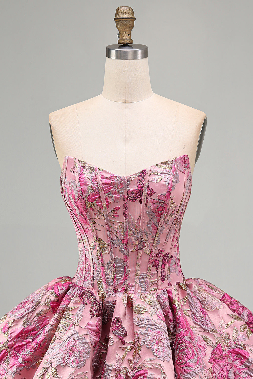 Red Flower Jacquard Corset Bubble A Line Short Homecoming Dress
