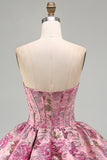 Red Flower Jacquard Corset Bubble A Line Short Homecoming Dress