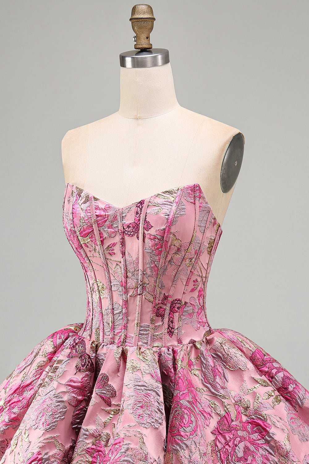 Red Flower Jacquard Corset Bubble A Line Short Homecoming Dress