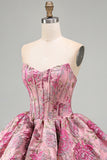 Red Flower Jacquard Corset Bubble A Line Short Homecoming Dress