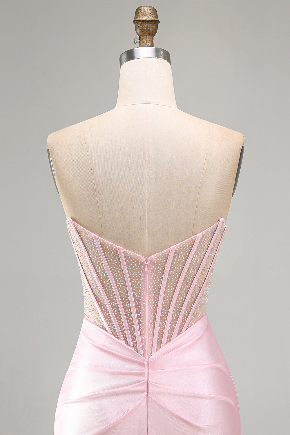 Sparkly Pink Beaded Tight Satin Ruched Short Corset Homecoming Dress