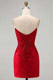 Red Corset Sequins Lace Sweetheart Tight Short Homecoming Dress