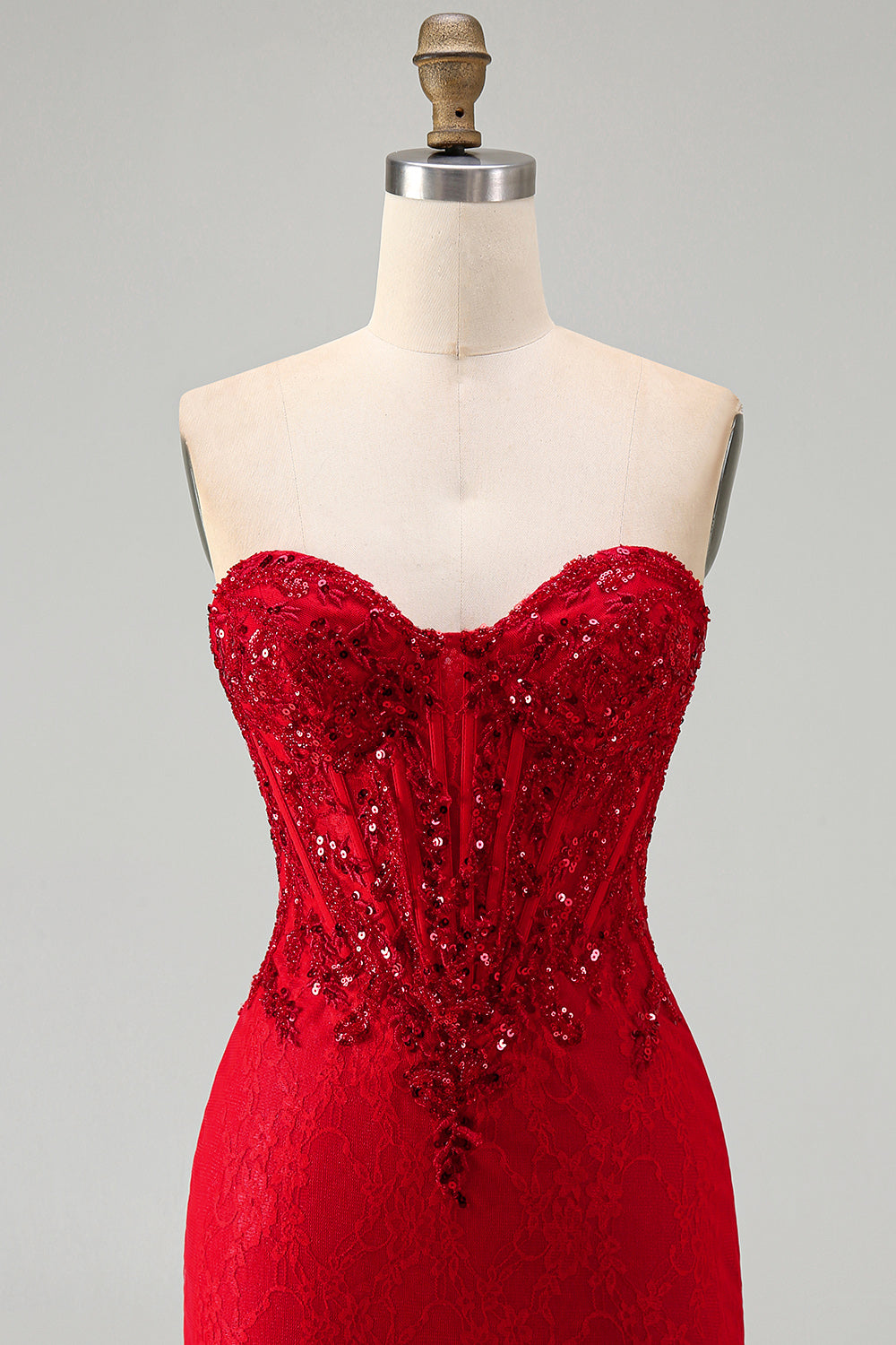 Red Corset Sequins Lace Sweetheart Tight Short Homecoming Dress