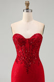 Red Corset Sequins Lace Sweetheart Tight Short Homecoming Dress