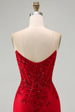 Red Corset Sequins Lace Sweetheart Tight Short Homecoming Dress