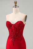 Red Corset Sequins Lace Sweetheart Tight Short Homecoming Dress