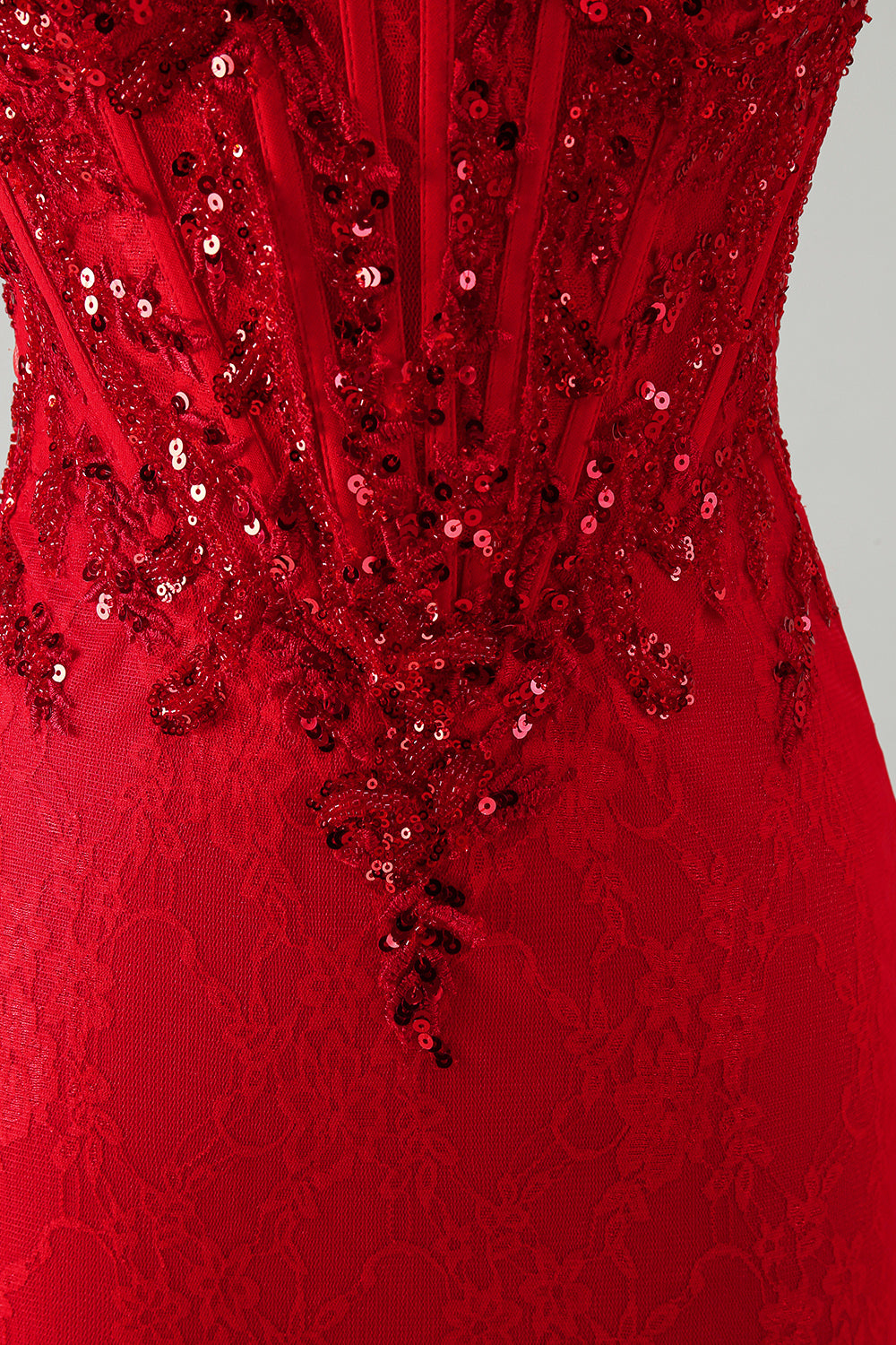Red Corset Sequins Lace Sweetheart Tight Short Homecoming Dress