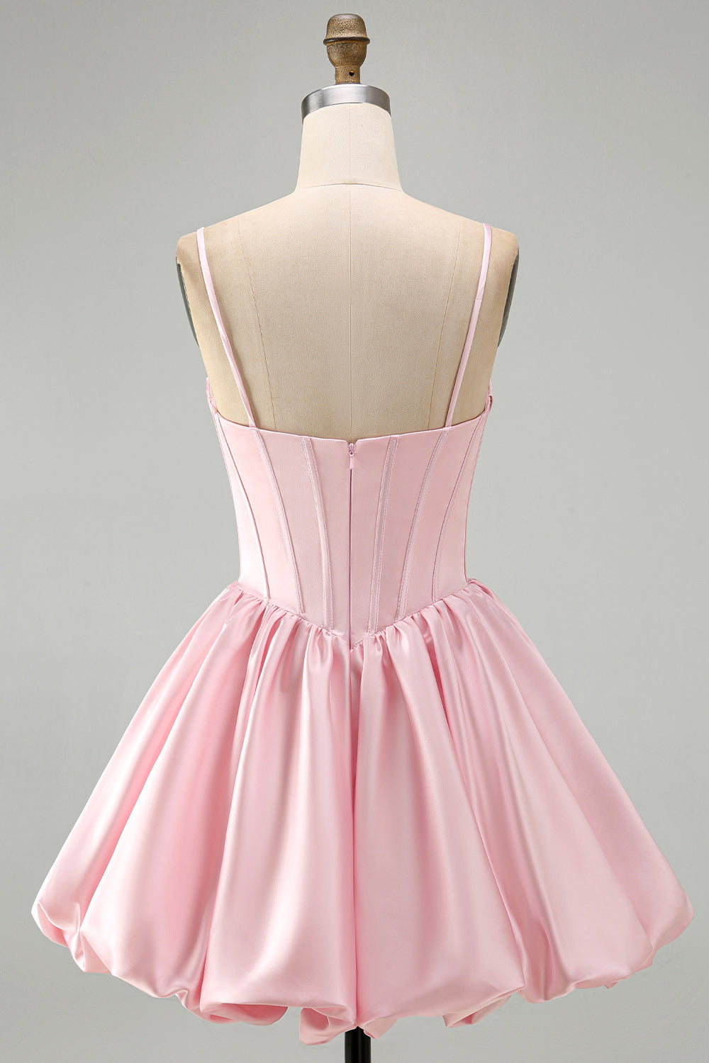Pink Corset Ruched A Line Satin Short Homecoming Dress with Sequins