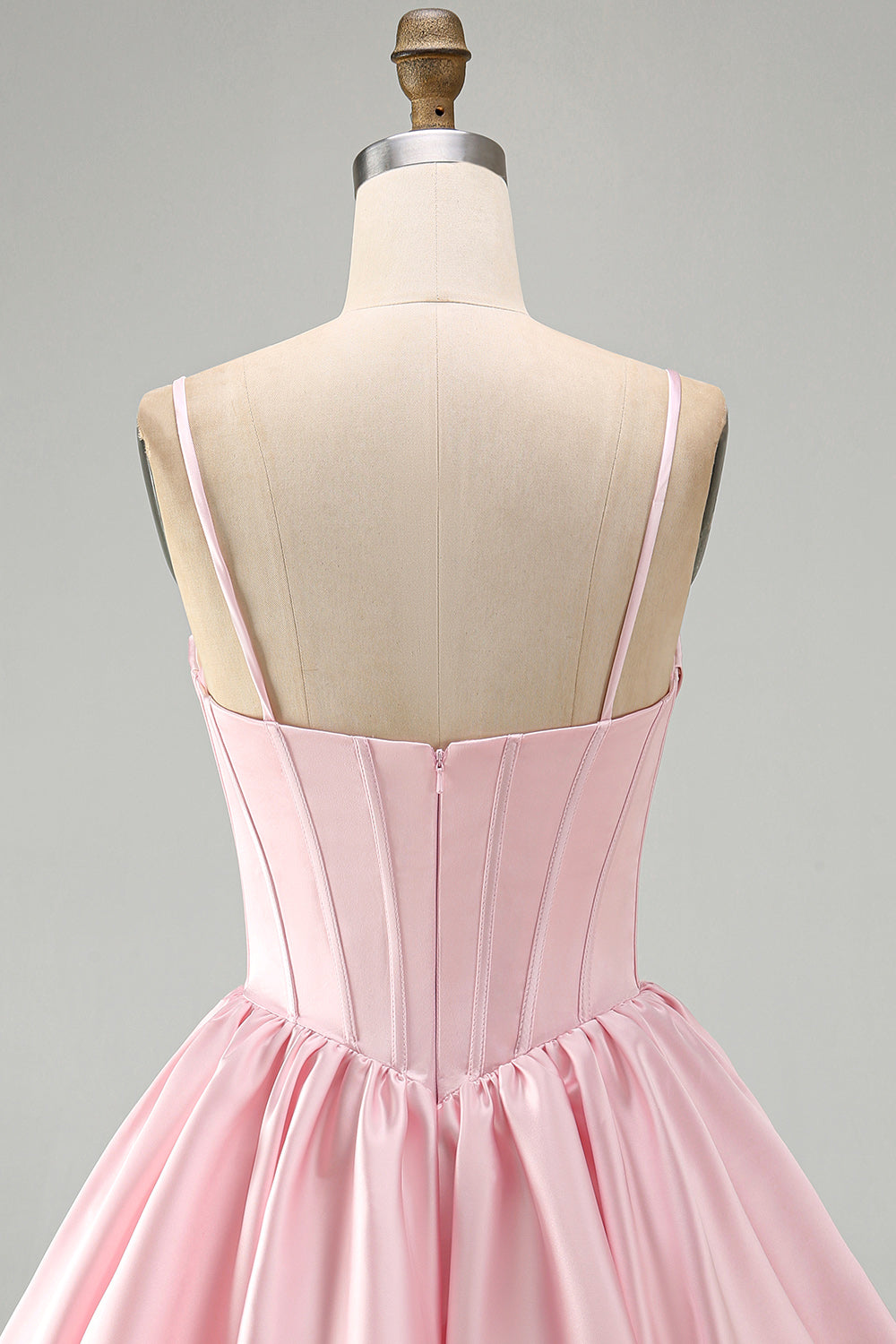 Pink Corset Ruched A Line Satin Short Homecoming Dress with Sequins