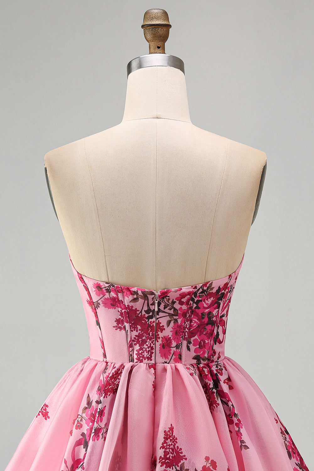 Floral Pink Strapless A Line Short Corset Homecoming Dress