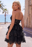 Navy Corset Sweetheart Tiered Short Homecoming Dress with Ruffles