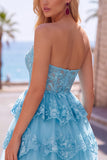 Navy Corset Sweetheart Tiered Short Homecoming Dress with Ruffles