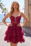 Navy Corset Sweetheart Tiered Short Homecoming Dress with Ruffles