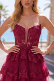 Navy Corset Sweetheart Tiered Short Homecoming Dress with Ruffles
